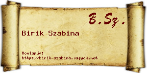 Birik Szabina névjegykártya
